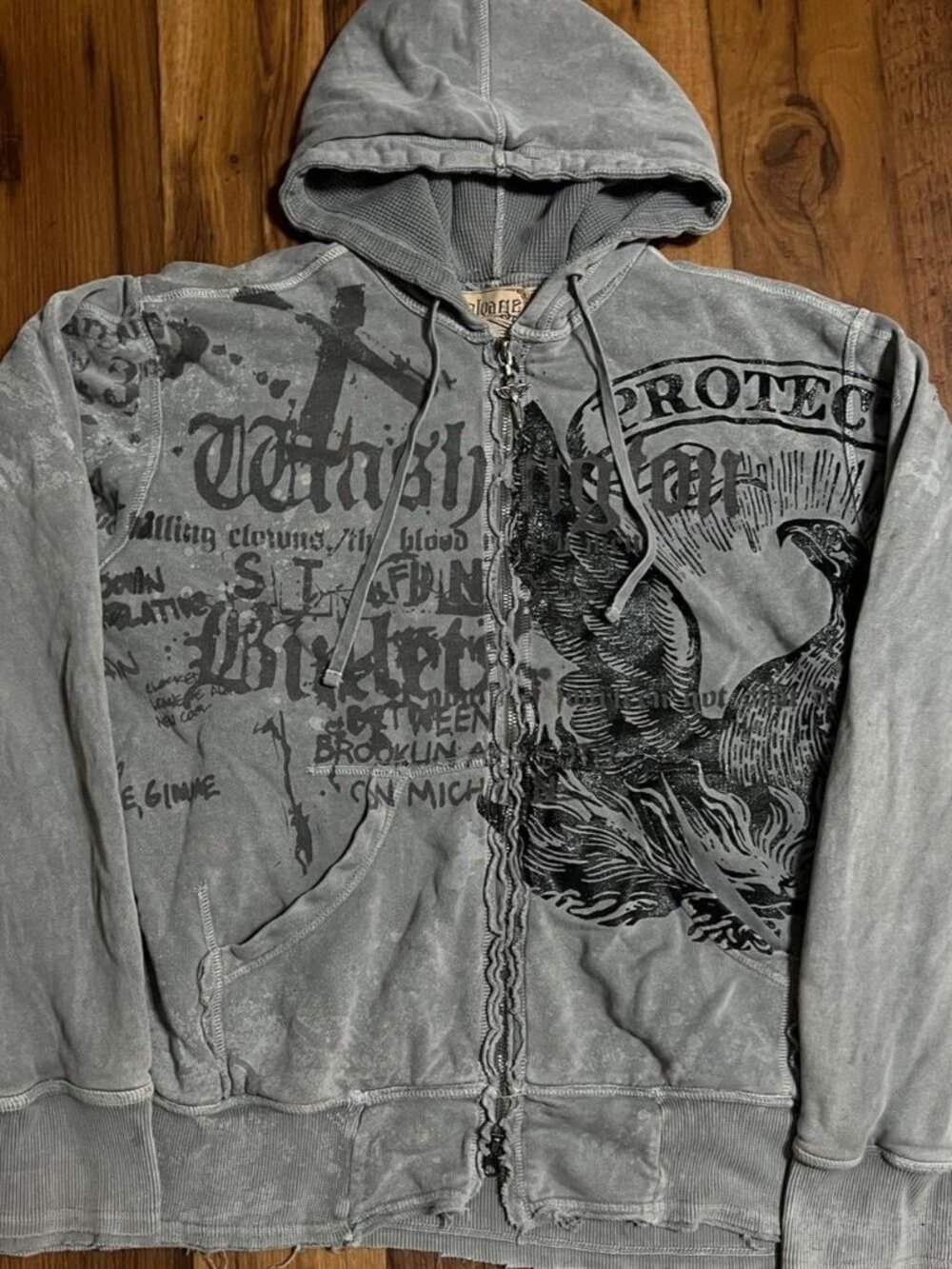 Vintage Salvage Hoodie Mens Size Large Affliction Style Y2K Grunge Emo Full Zip
